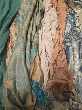 Assorted Textured Scarves in Teal, Beige & Brown